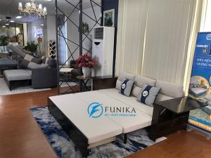 sofa giường 866 tay gỗ cao cấp khi ở trạng thái giường ngủ