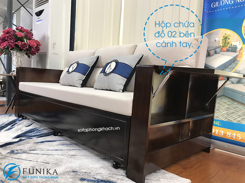 Hộp chứa đồ 02 bên cánh tay sofa giường 866 tay gỗ