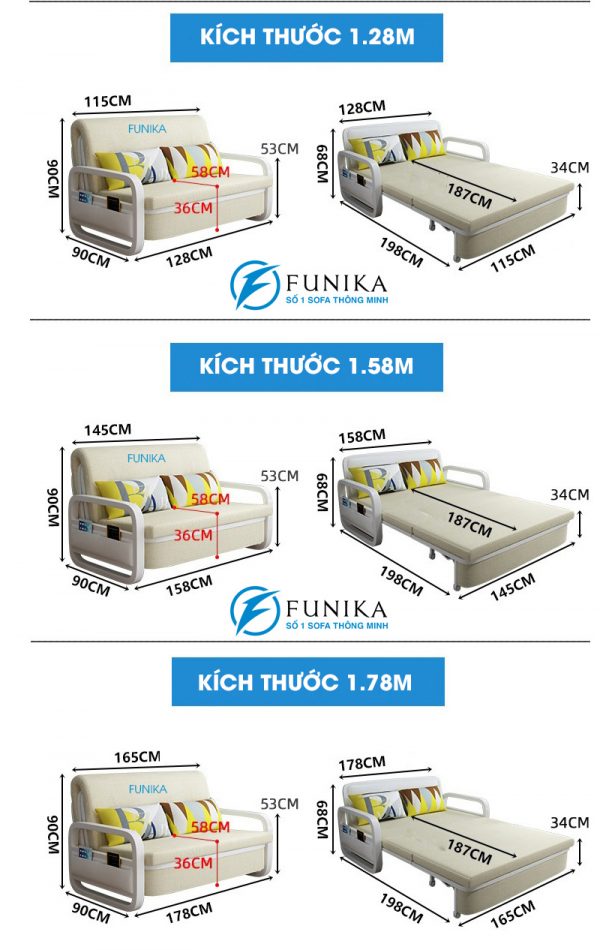 các kích thước sofa giường nằm F666