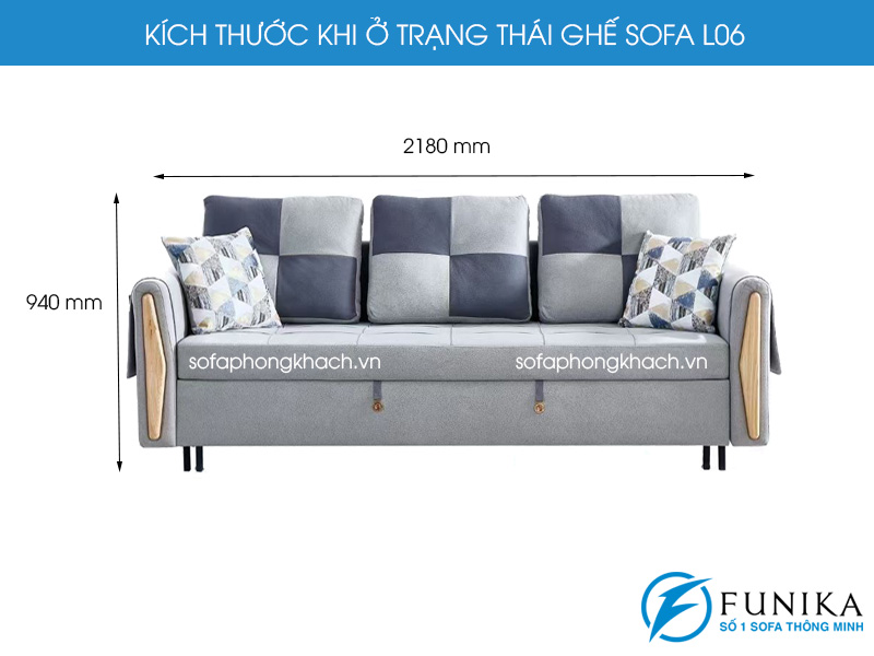 Kích thước L06 khi ở trạng thái ghế sofa