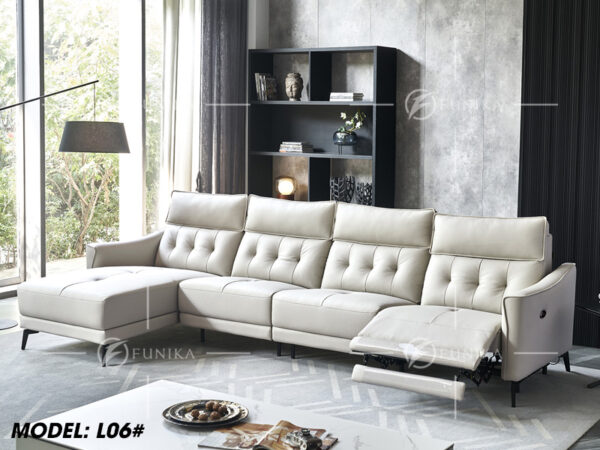 sofa chữ L da thật L06 trắng