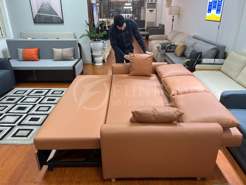 ghế sofa kéo thành giường ngủ 297 ở trạng thái giường ngủ rộng góc chụp ngang