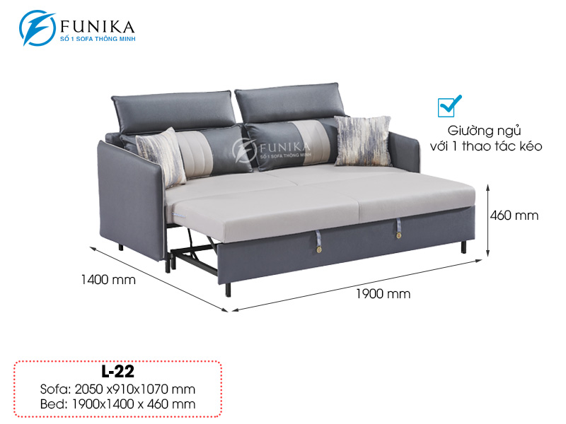 kích thước sofa giường kéo L22