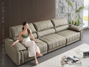 sofa tự động da thật f807 ở trạng thái ghế ngồi thoải mái êm ái.