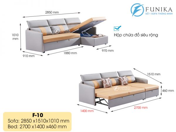 Kích thước Ghế sofa phòng khách F10 thông minh sang trọng