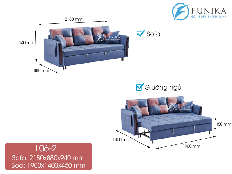Kích thước của ghế giường thông minh L06-2 ở hai trạng thái