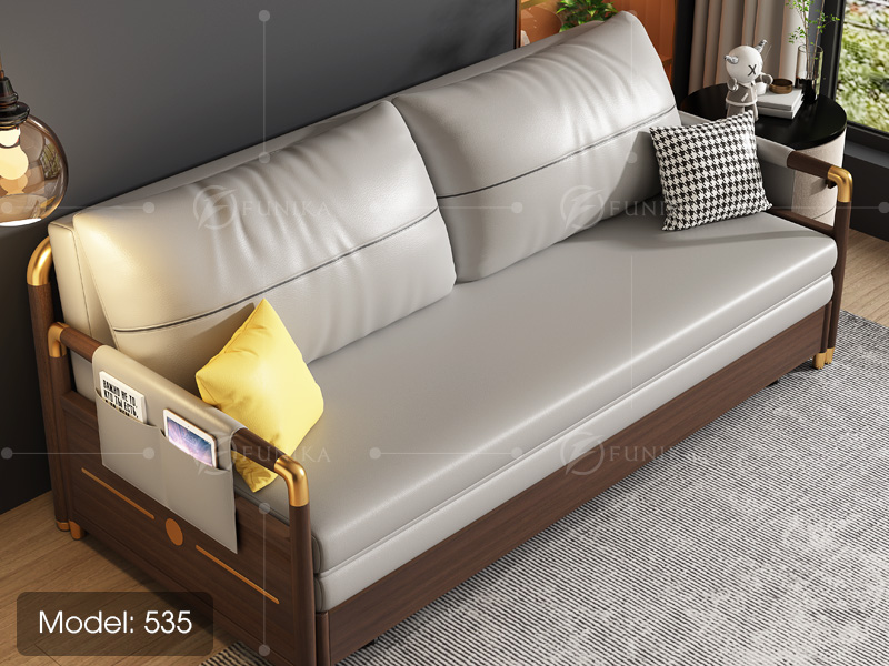 sofa giường gỗ 535 theo góc chụp từ trên xuống