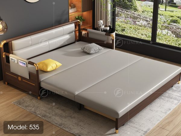 sofa giường gỗ 535 khi làm giường ngủ siêu tiện lợi