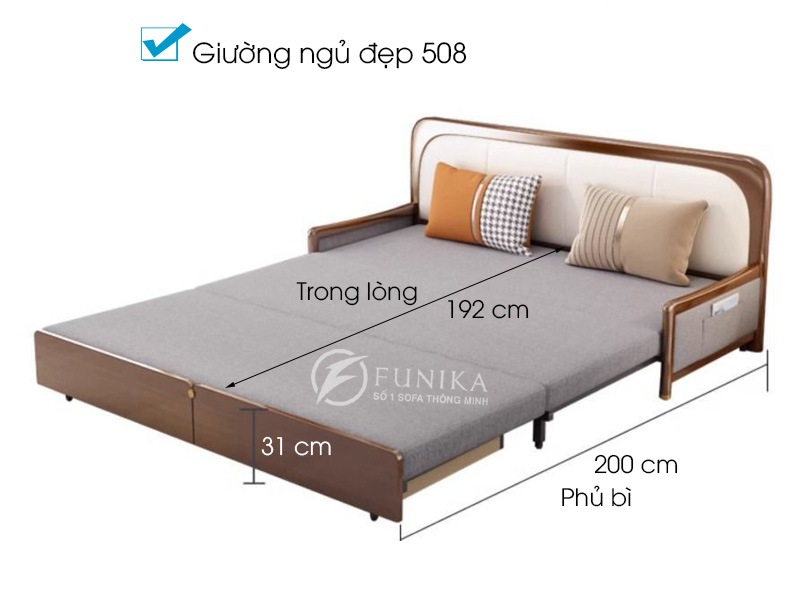 Kích thước giường ngủ gỗ thông minh 508