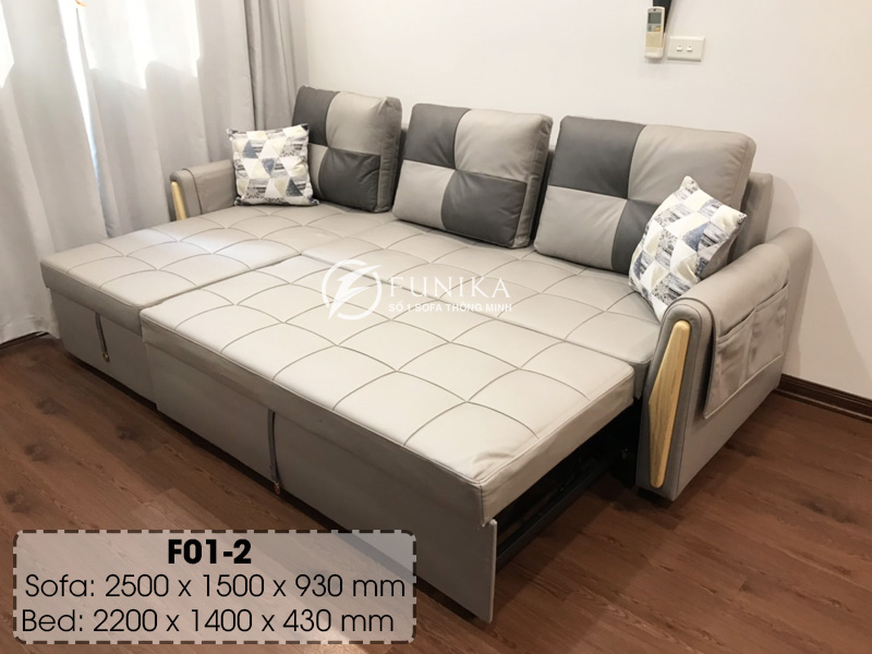 ghế sofa giường thông minh F01-2 trạng thái làm giường ngủ.