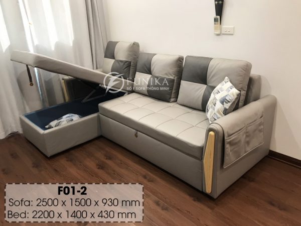 ghế sofa giường thông minh F01-2 trạng thái đang mở hộp đồ.