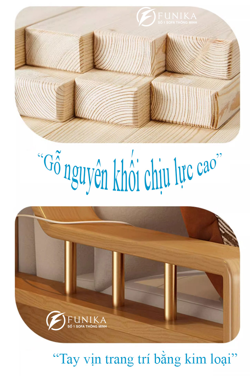 Chi tiết về khung gỗ của sofa giường gỗ tự nhiên 505 cao cấp.