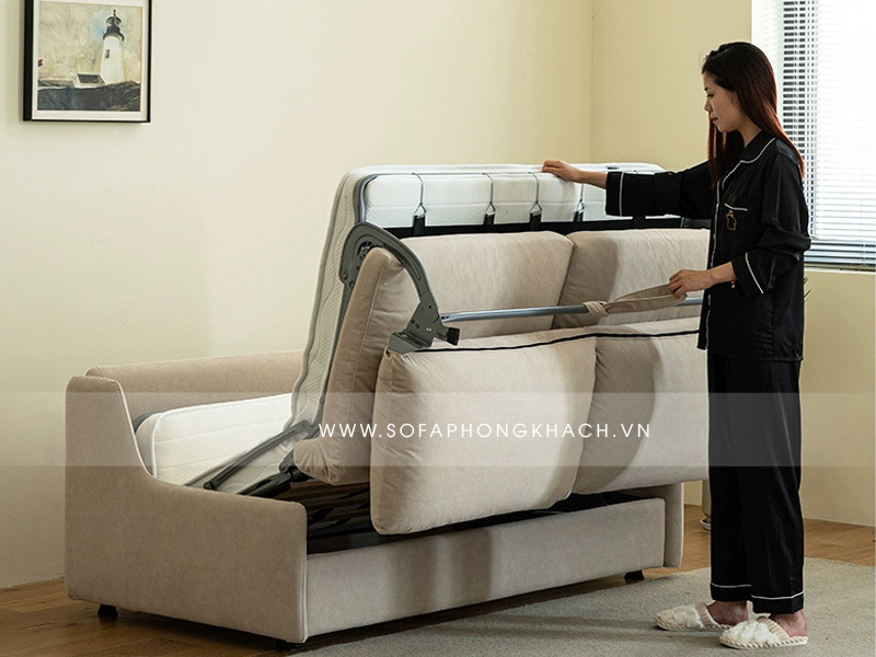 sofa giường thần kỳ 00965 cao cấp khi ở trạng thái mở ra thành giường.